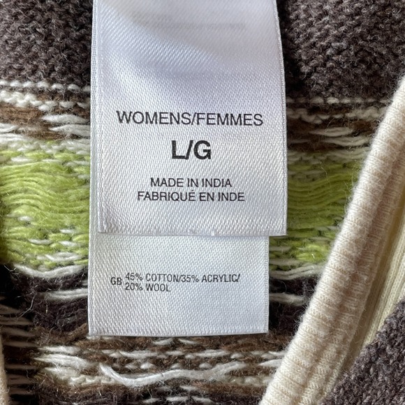 North Face Sweater Womens Large Brown Wool Blend Fair Isle Aztec V Neck - Picture 11 of 12